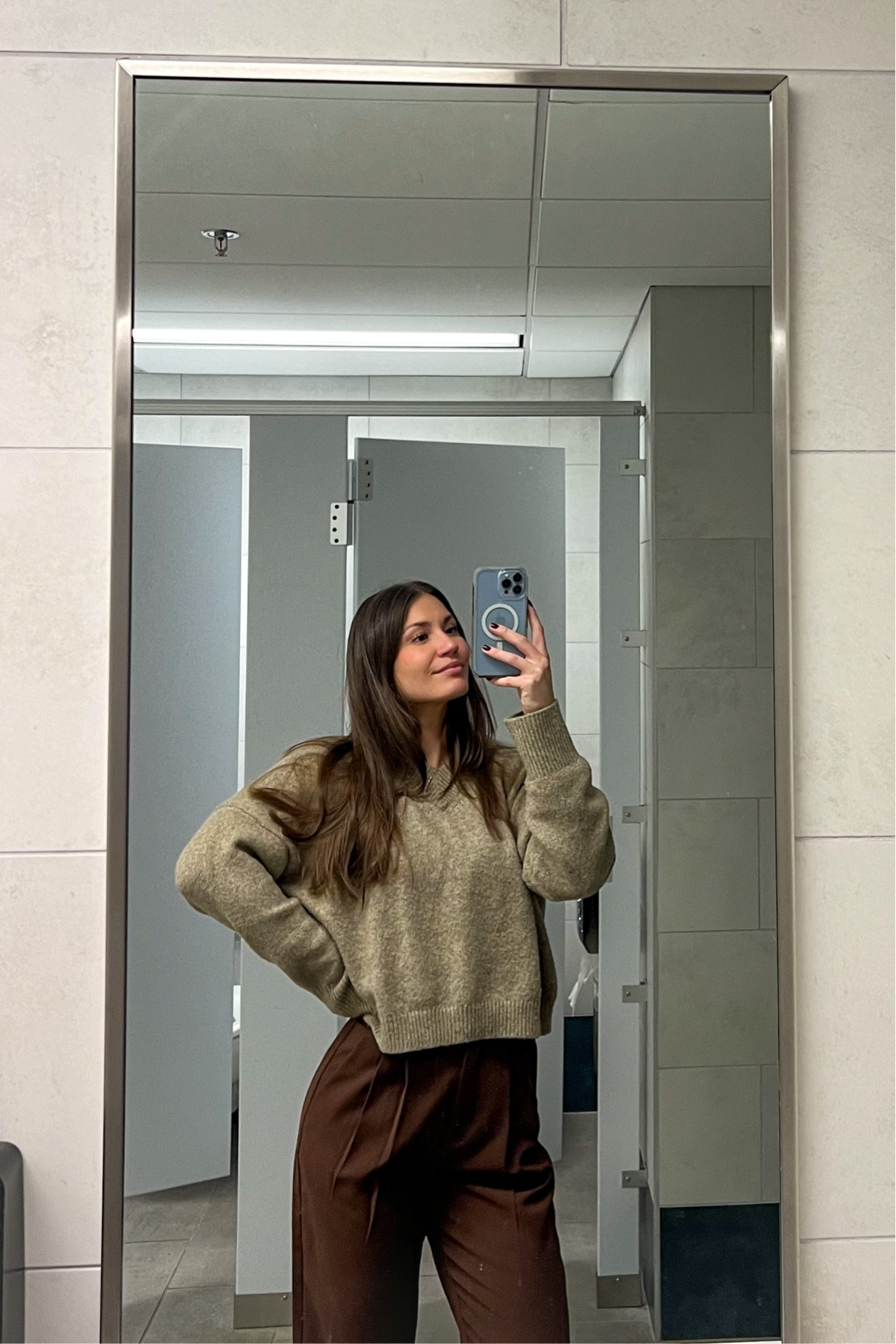 abercrombie outfit details wool sweater - size small 

high waisted wide leg curve love pants - size 26 here but would get a 27 if ordering today 

#LTKWorkwear #LTKStyleTip #LTKSeasonal