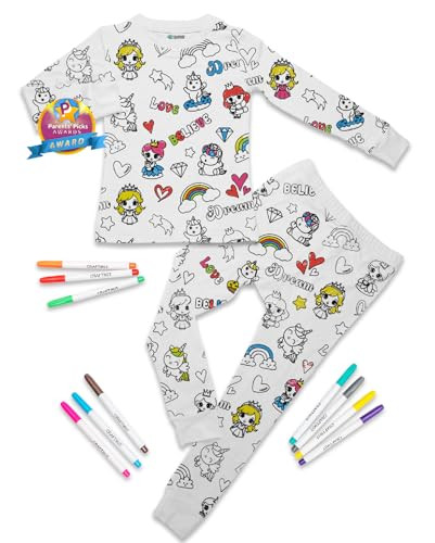 Craftikit® Kids Coloring Pajamas with Markers - Soft Bamboo Viscose 2-Piece Unisex PJs Set, Snug... | Amazon (US)