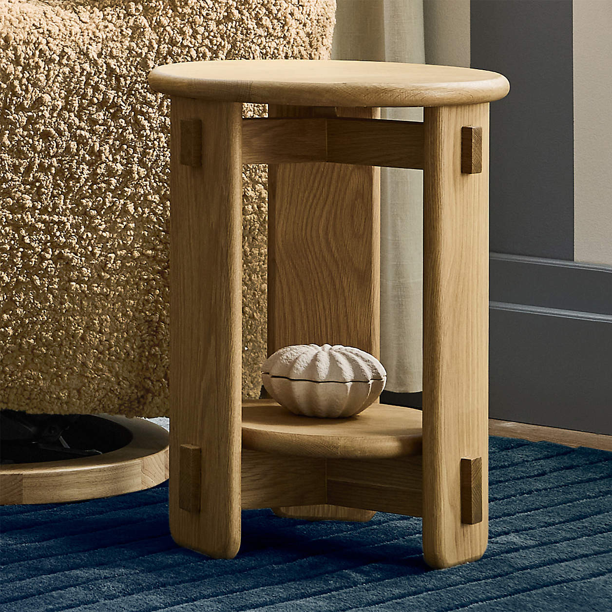 Rowan 15" Natural Wood Round Nursery Side Table | Crate & Kids | Crate & Barrel