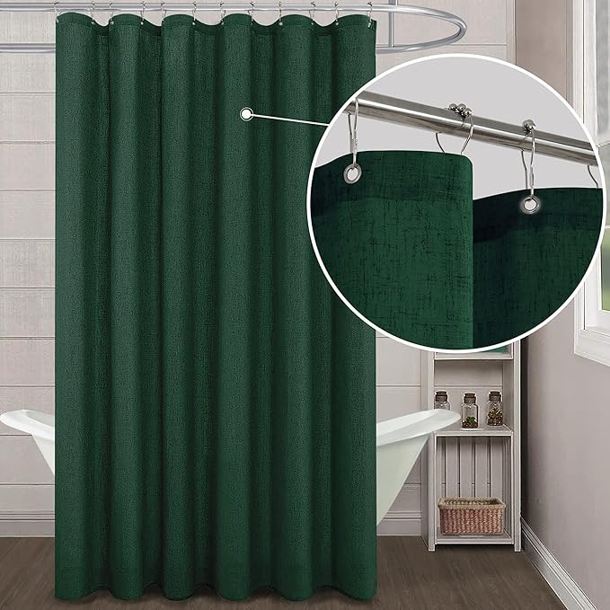KOUFALL Hunter Green Shower Curtains for Bathroom Decor,Washbale Linen Fabric Boho Shower Curtain... | Amazon (US)