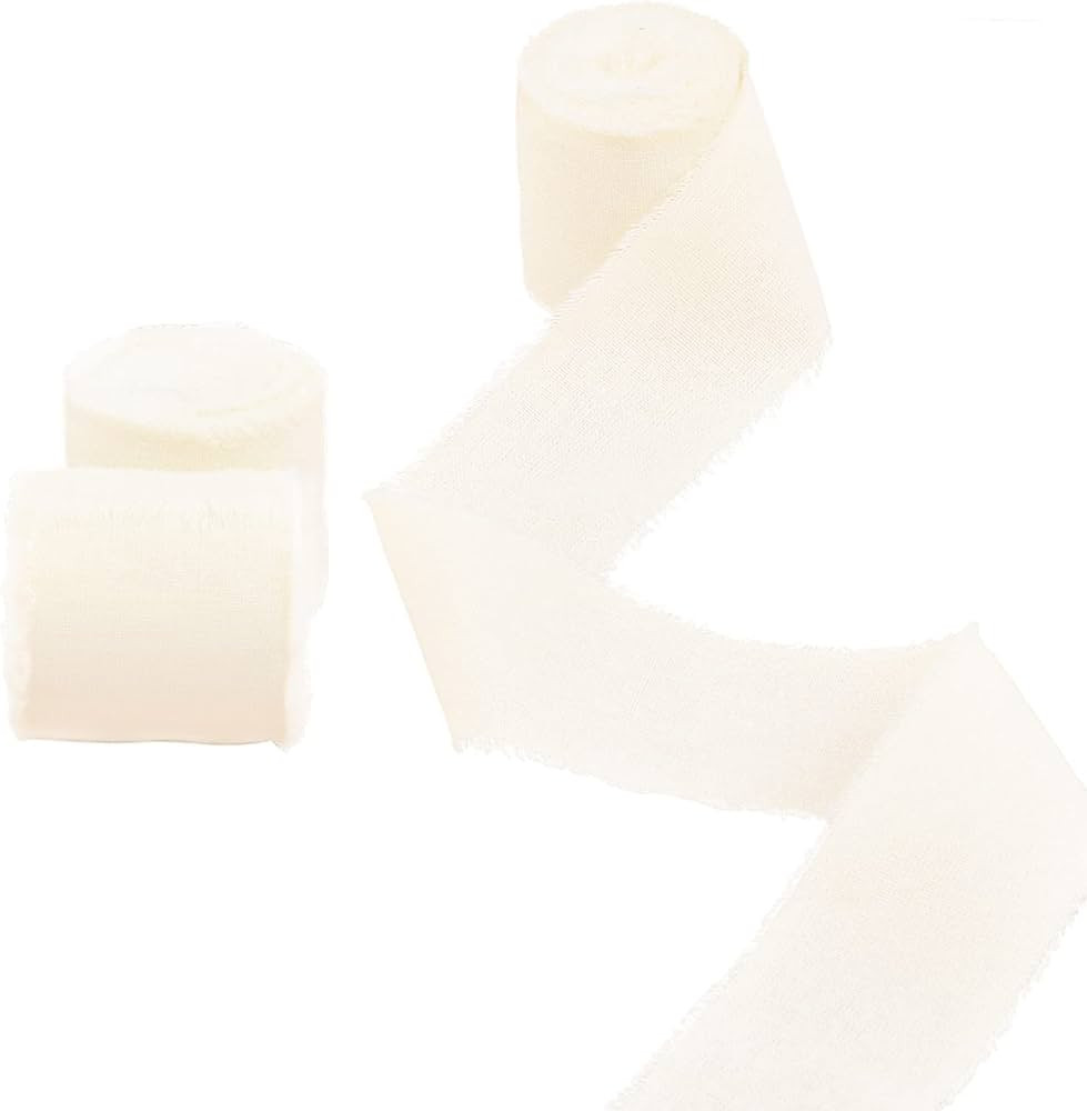 CRAFFANCY 3 Pcs Beige Cotton Linen Ribbons Fringe, Cream Frayed Edges Fabric Ribbon for Gift Bouq... | Amazon (CA)