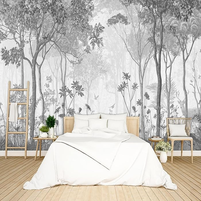 Grey Forest Wallpaper Woodland Peel and Stick wall Mural for Bedroom Living Room - 85"x118" | Amazon (US)