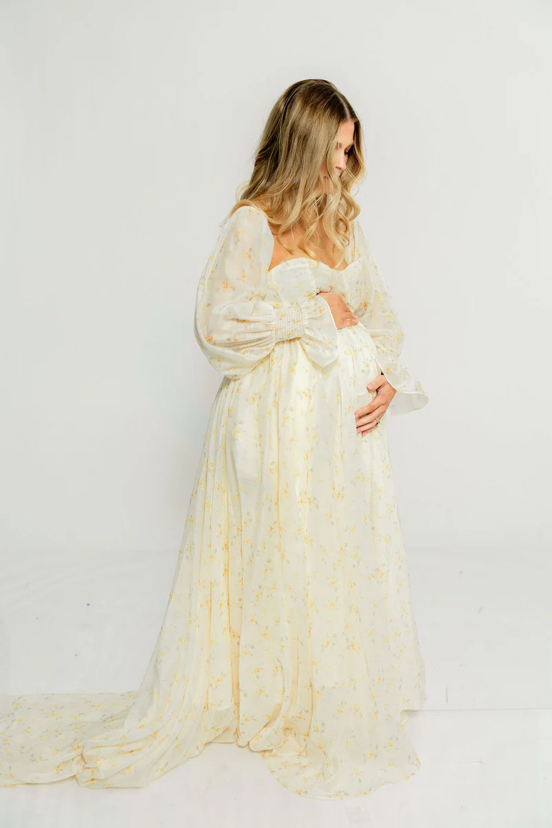 Delilah Maxi Dress with Train in Butter Yellow - Bump Friendly *2/9 PR | Worth Collective