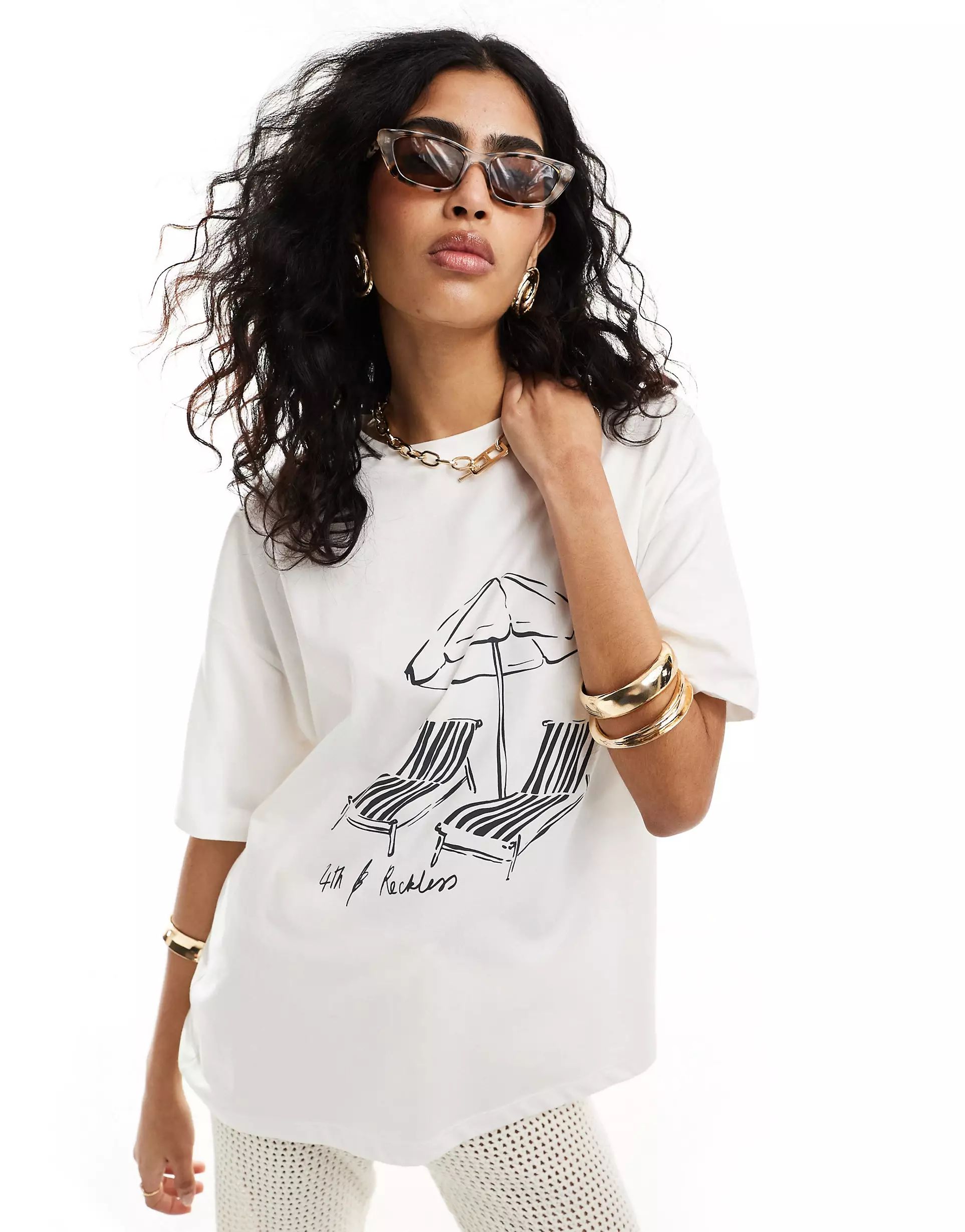 4th & Reckless bella beach t shirt co-ord in off white | ASOS (Global)