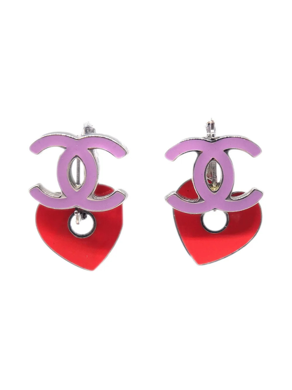 CHANEL Pre-Owned 2004 CC Heart Dangle piercing earrings - Purple | Farfetch Global