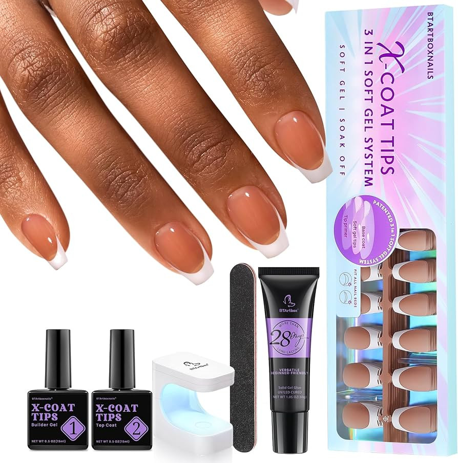 BTArtboxnails French Gel Nail Kit - French Tip Press on Nails Brown Short Coffin XCOATTIPS Pre-ap... | Amazon (US)