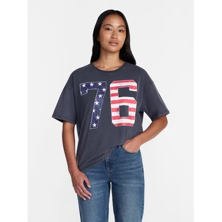 Americana 76 Women s Graphic Cotton Tee with Short Sleeves from Way to Celebrate Sizes XXS-XXL | Walmart (US)