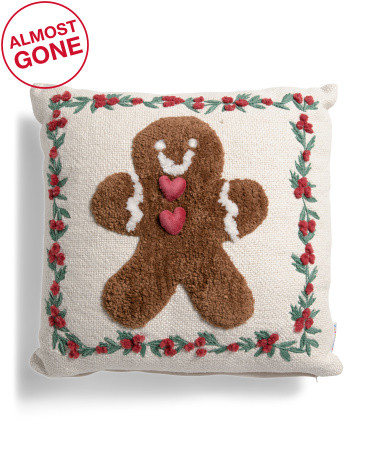 20x20 Tufted Gingerbread Man Pillow With Leaf Embroidered Details | TJ Maxx