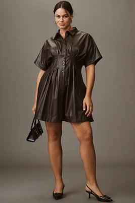 The Tobie Faux-Leather Mini Shirt Dress by Exquise | Anthropologie (US)