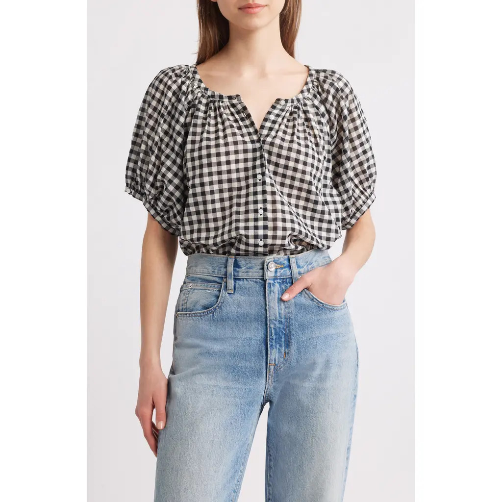 DÔEN June Top in Noir Greta Gingham at Nordstrom, Size Medium | Nordstrom