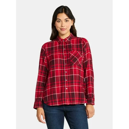 Time and Tru Women's Flannel Shirt with Long Sleeves, Sizes XS-XXXL | Walmart (US)