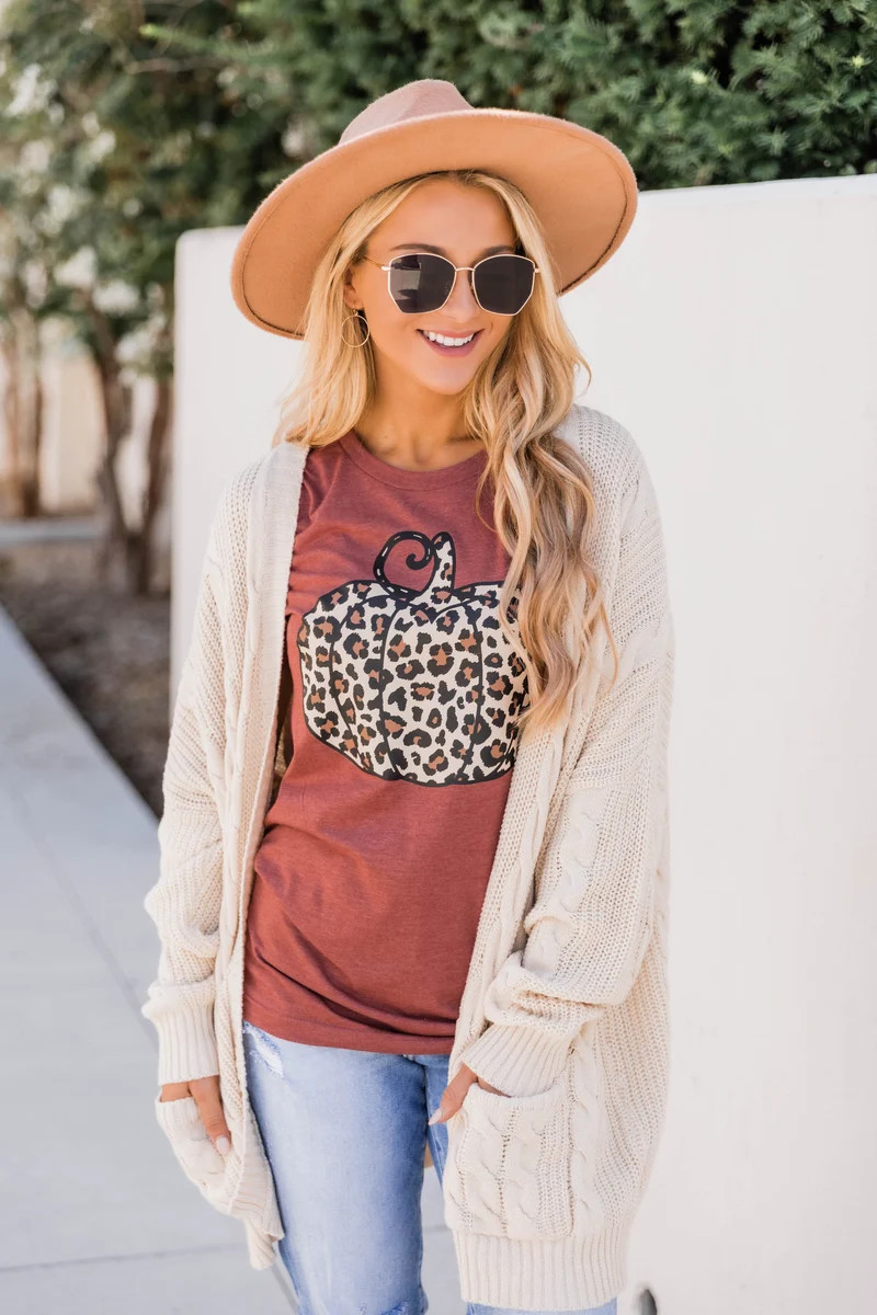 Animal Print Pumpkin Rust Graphic Tee | Pink Lily