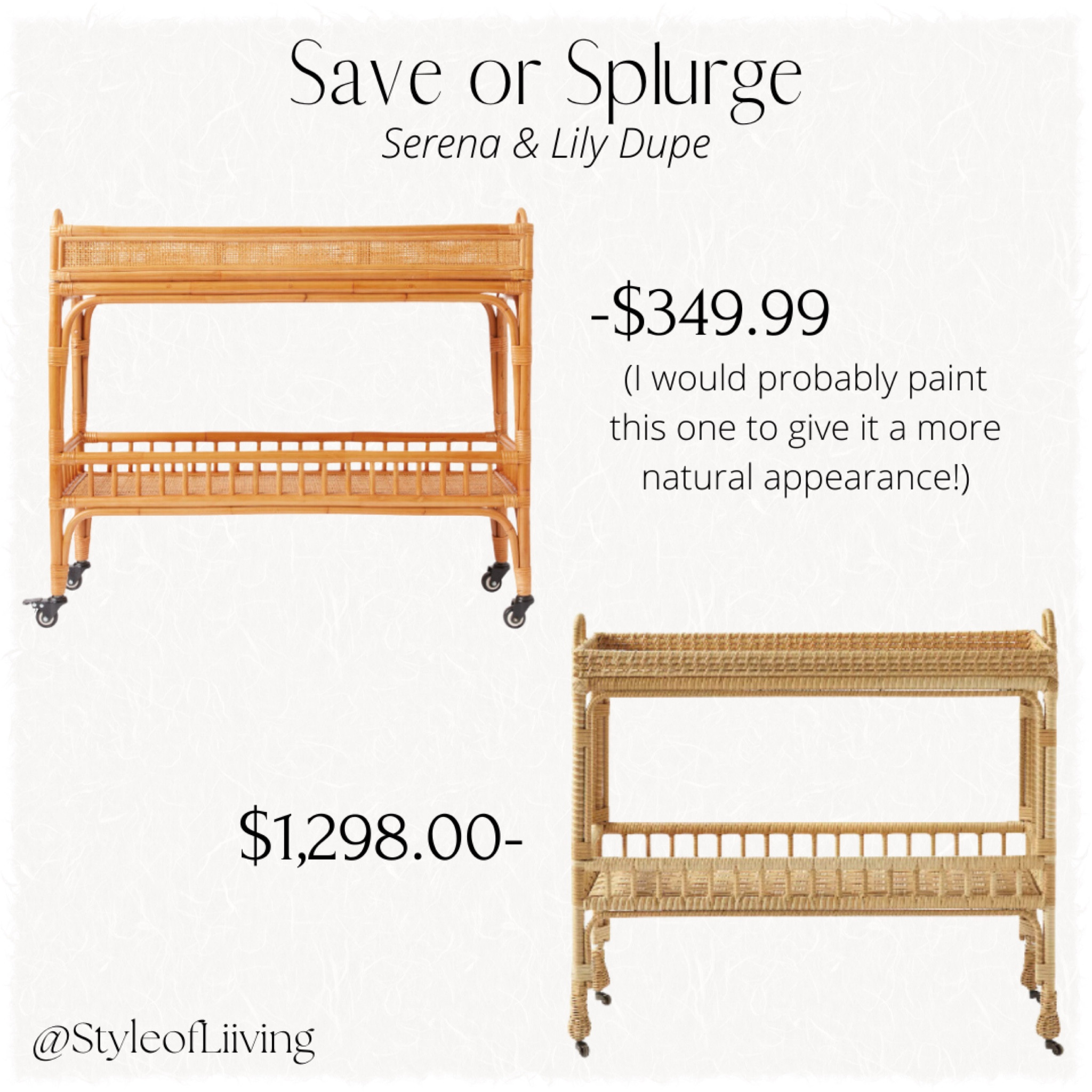 Save or Splurge. Serena and Lily dupe from World Market. Rattan bar cart outdoor entertaining furniture. Patio furniture. Accent table two tiers. Casters wheels. 

#LTKParties #LTKSeasonal #LTKHome
