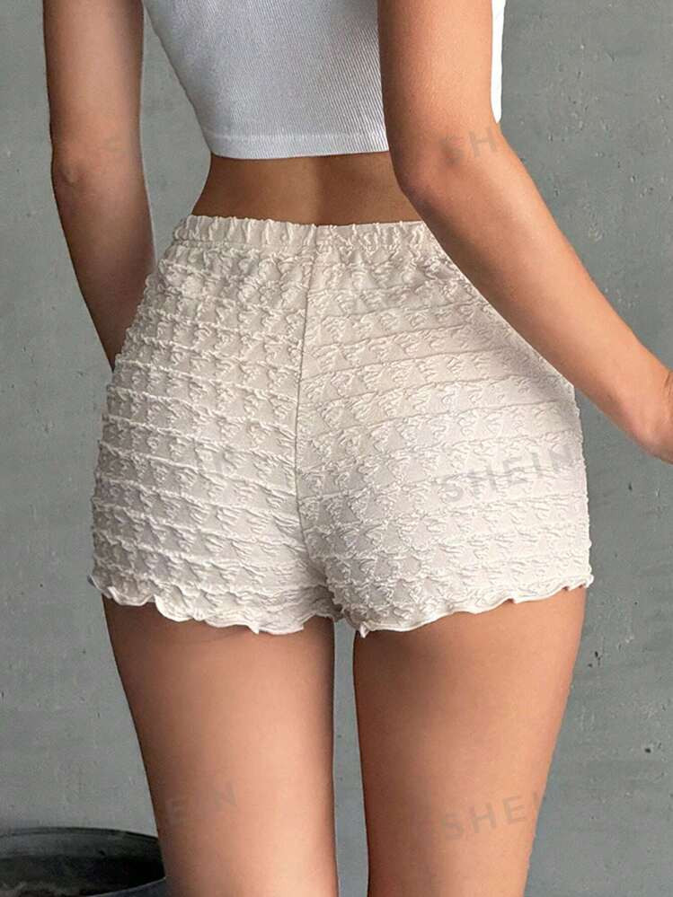 SHEIN EZwear Beige Knit Bubble Satin Women Skinny Super Shorts | SHEIN