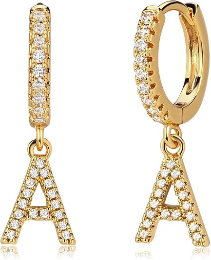 MYEARS Women Huggie Hoop Earrings Gold Initial Dangle Drop Diamond Cubic Zirconia 14K Gold Filled... | Amazon (US)
