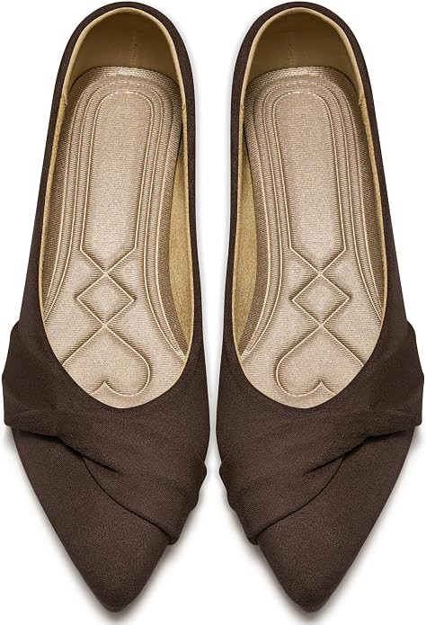 Women's Flats Ballet Shoes: Comfortable Pointed Toe Suede Bow Flat - Casual Slip On Dress Shoes f... | Amazon (US)