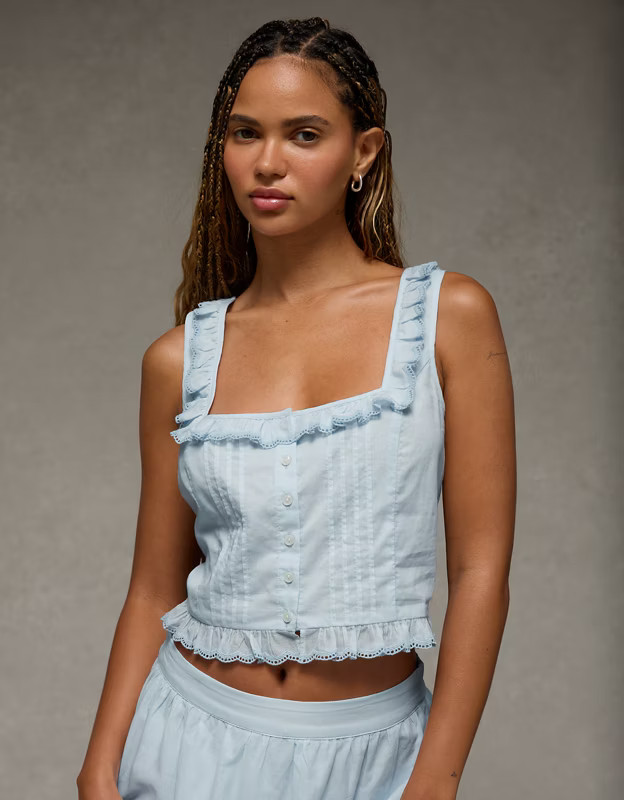 AE x The Summer I Turned Pretty Ruffle Corset Tank Top | American Eagle Outfitters (US & CA)