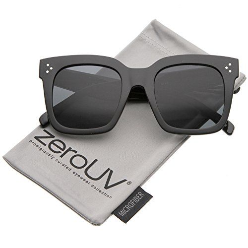 zeroUV - Modern Two-Toned Bold Frame Square Horn Rimmed Sunglasses 50mm (Black / Smoke) | Amazon (US)