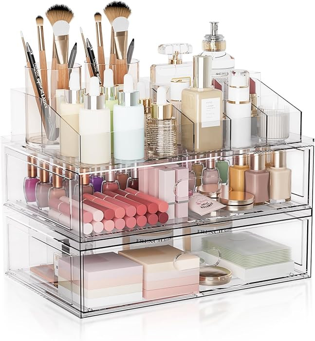 Clear Stackable Makeup Organizer with Drawer, 12''W Acrylic Storage Drawers | Amazon (US)