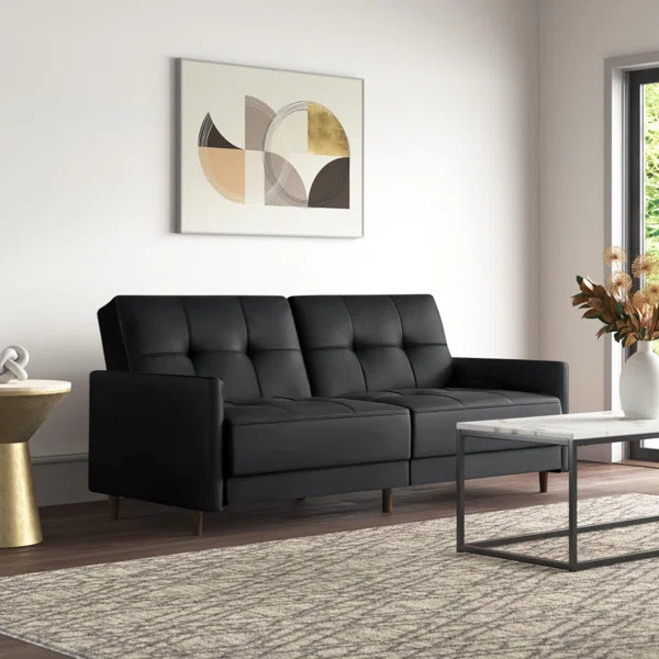 Benitez Twin 76'' Vegan Leather Tufted Back Convertible Sofa | Wayfair North America