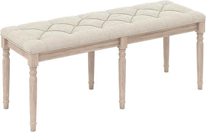 GIANTEX 47.5-inches Upholstered Dining Bench, Button-Tufted Table Bench with Carved Rubber Wood L... | Amazon (US)