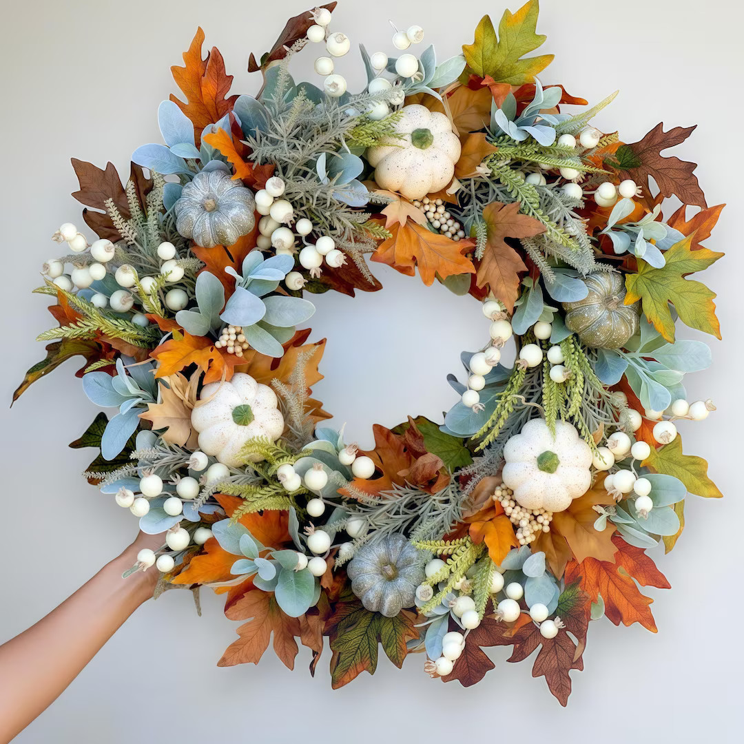 White Pumpkin Wreath: Modern Farmhouse Fall Decor With Eucalyptus - Etsy | Etsy (US)