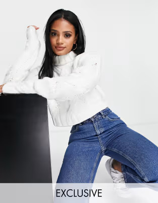 ASYOU cropped cable knitted sweater in cream | ASOS (Global)