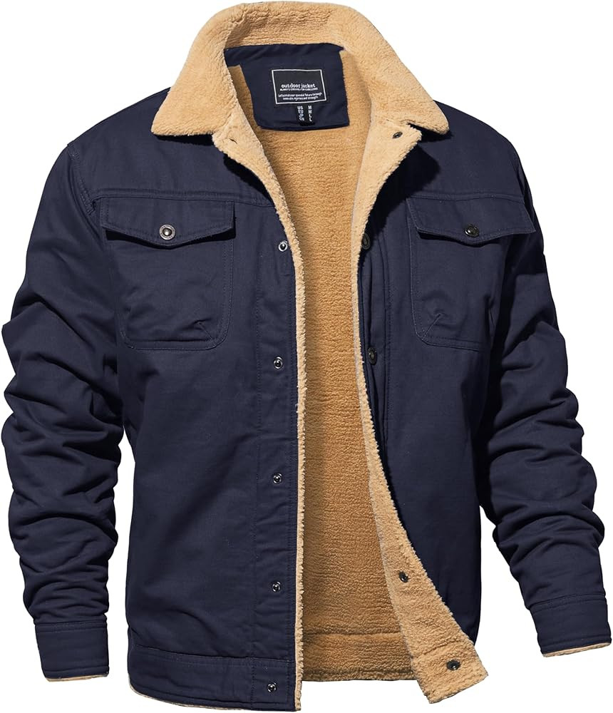 MAGNIVIT Men's Cotton Cargo Jacket Winter Sherpa Fleece Lined Work Jacket Coats with 5 Pockets | Amazon (US)