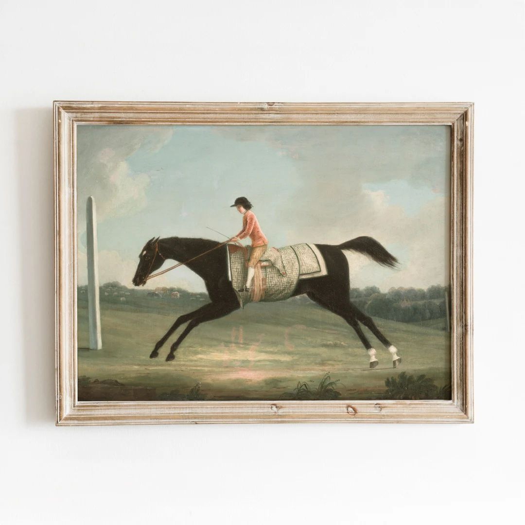 Jumping Horse Vintage Equestrian Painting Child Riding - Etsy | Etsy (US)