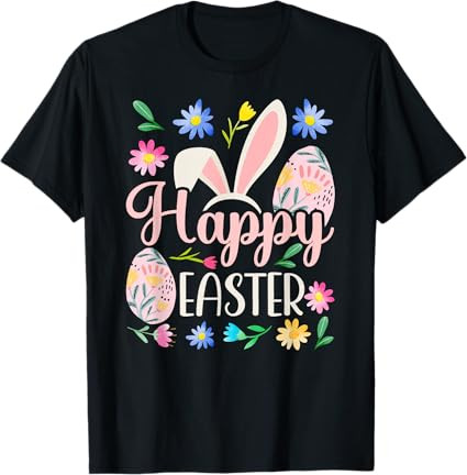 Happy Easter Sayings Egg Bunny T-Shirt Small | Amazon (US)