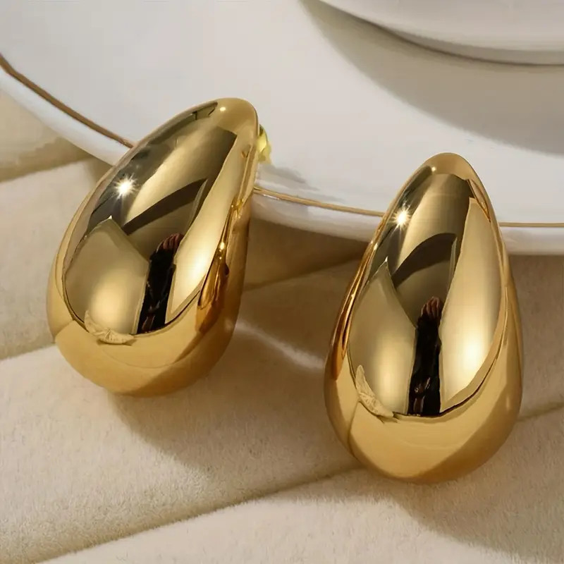 Creative Glossy Chunky Water Drop Shaped Stud Earrings 18K Gold Plated Jewelry Simple Luxury Styl... | Temu Affiliate Program