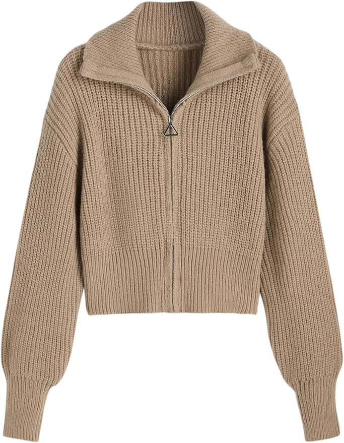 CIDER Zip Up Cardigans for Women Fall Trendy Long Sleeve Chunky Cardigan Knit Open Front Collared... | Amazon (US)