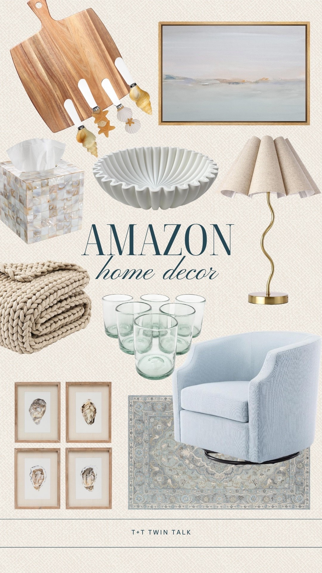 Amazon home decor that we are loving! The glass cups, wood cutting board, and cute charcuterie knives are perfect for elevating your kitchen items. We love the patterned rug, thick blanket, and wall decor for a living room revamp! 

#LTKHome #LTKSeasonal #LTKFindsUnder100