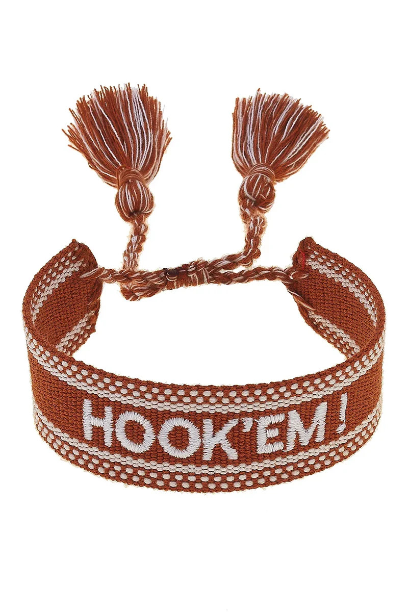 Texas Longhorns Woven Tassel Bracelet in Burnt Orange/White | CANVAS
