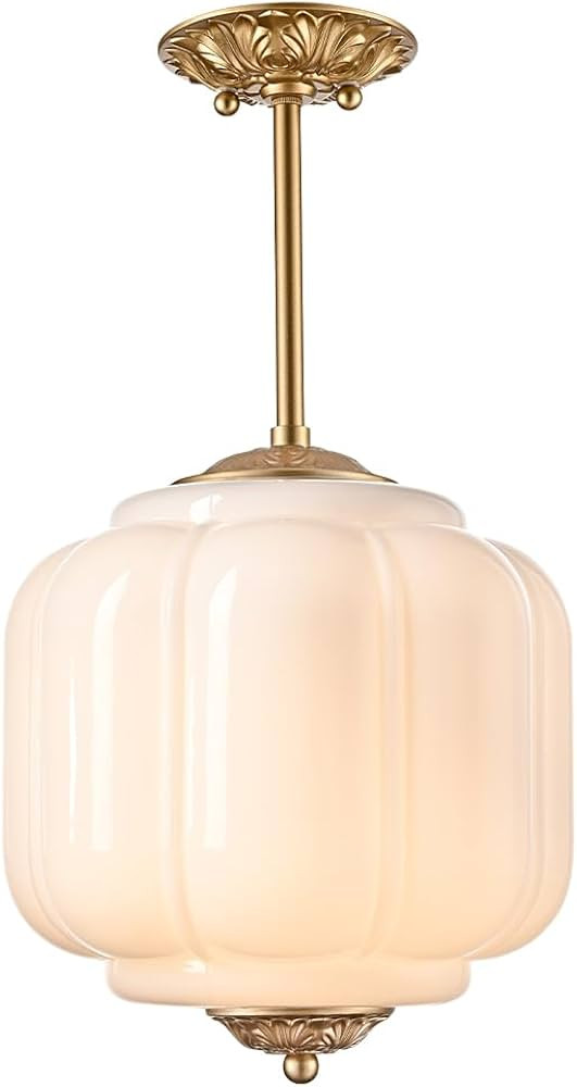 Vintage Milk Glass Ceiling Light Fixture, Antique White Semi Flush Mount Milk Glass Pendant Light... | Amazon (US)