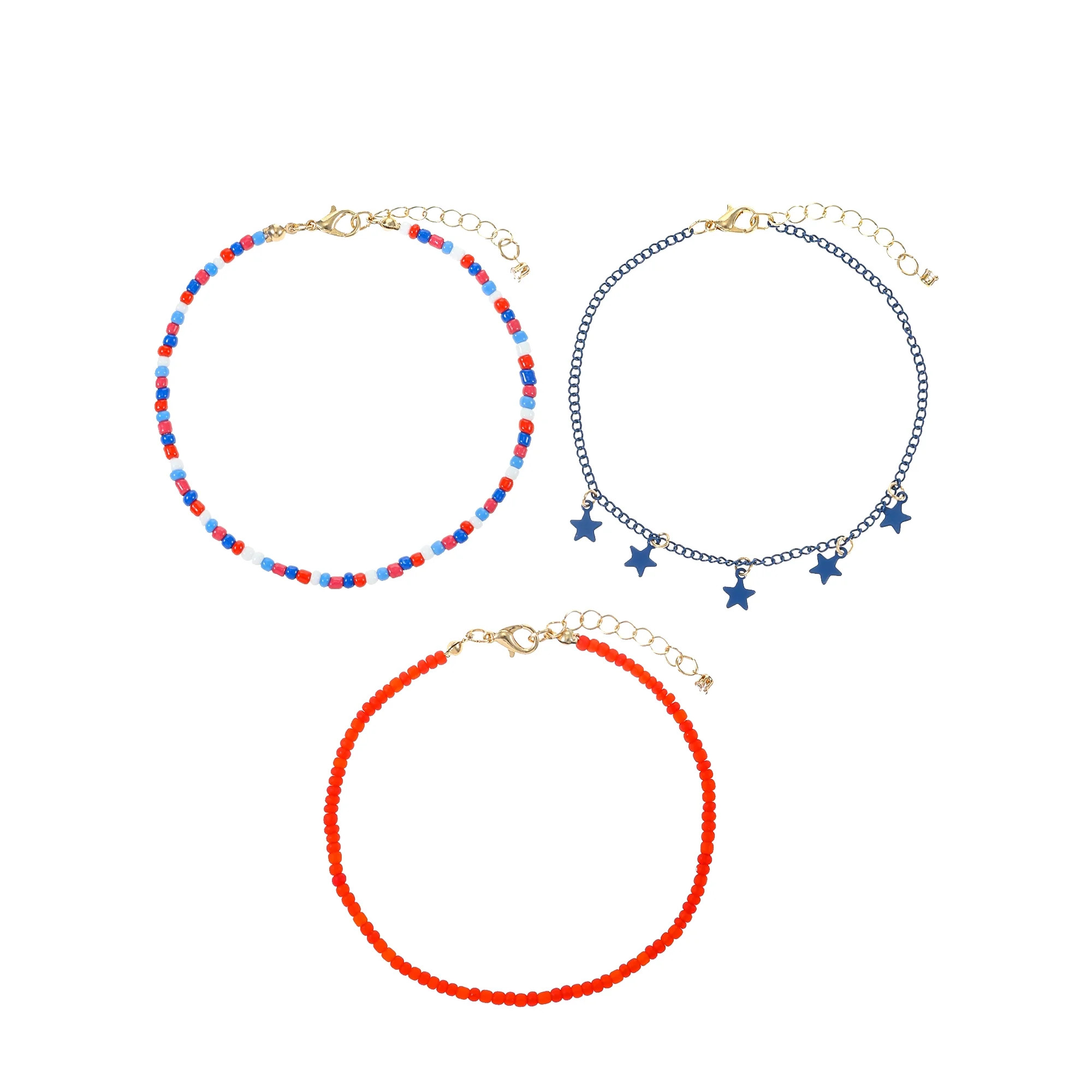 Way to Celebrate Americana Patriotic Beaded Anklet Set - Walmart.com | Walmart (US)