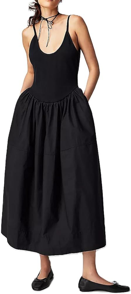 Women Y2k Low Cut Maxi Dress Spaghetti Strap Square Collar Corset Long Dress Cottagecore Sleevele... | Amazon (US)