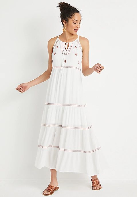 White Embroidered Maxi Dress | Maurices