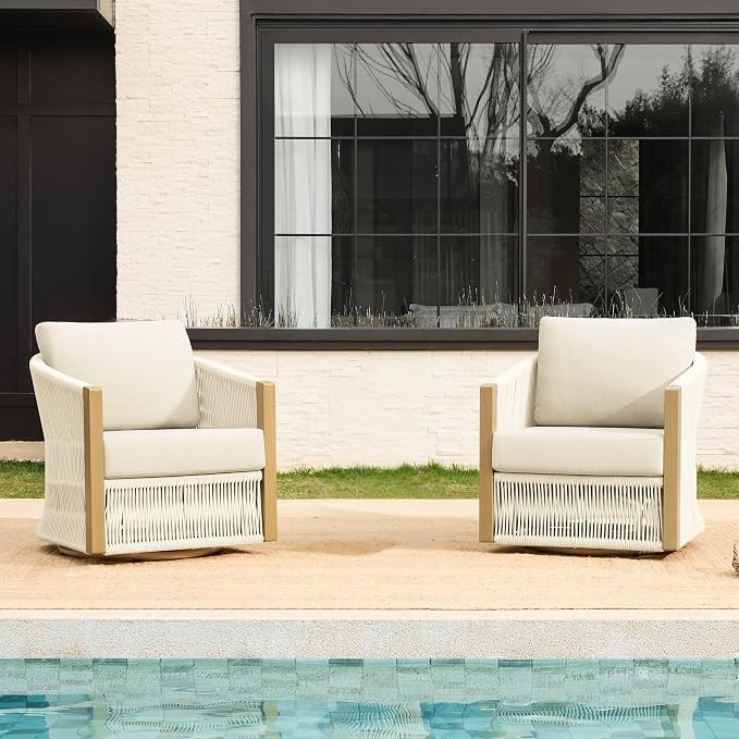CHITA Boho Patio Rattan 360° Swivel Chair Set of 2, Outdoor Wicker Furniture with Thickened Cush... | Amazon (US)