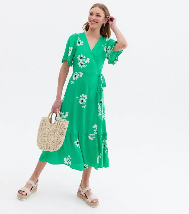 Green Floral Midi Wrap Dress
						
						Add to Saved Items
						Remove from Saved Items | New Look (UK)