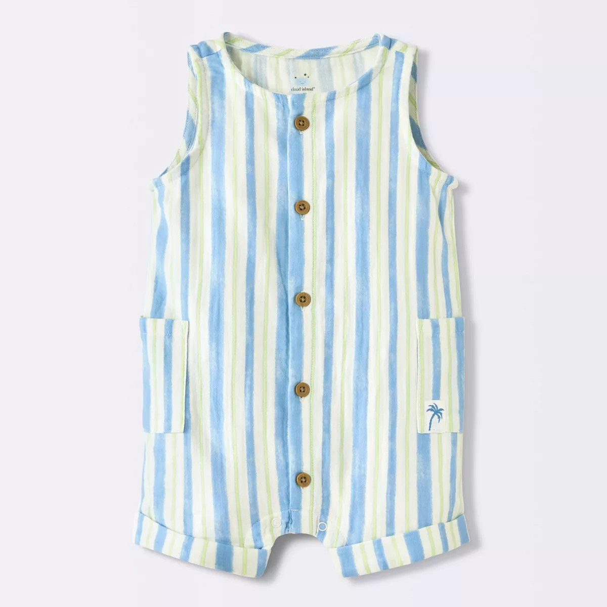 Baby Boys' Woven Striped Romper - Cloud Island™ Blue/Yellow 24M | Target