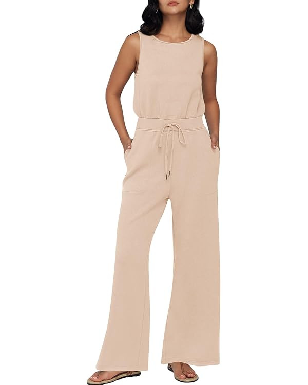 AUTOMET Womens Jumpsuits Dressy Summer Outfits Casual Sleeveless Wide Leg Long Pants Rompers Fash... | Amazon (US)