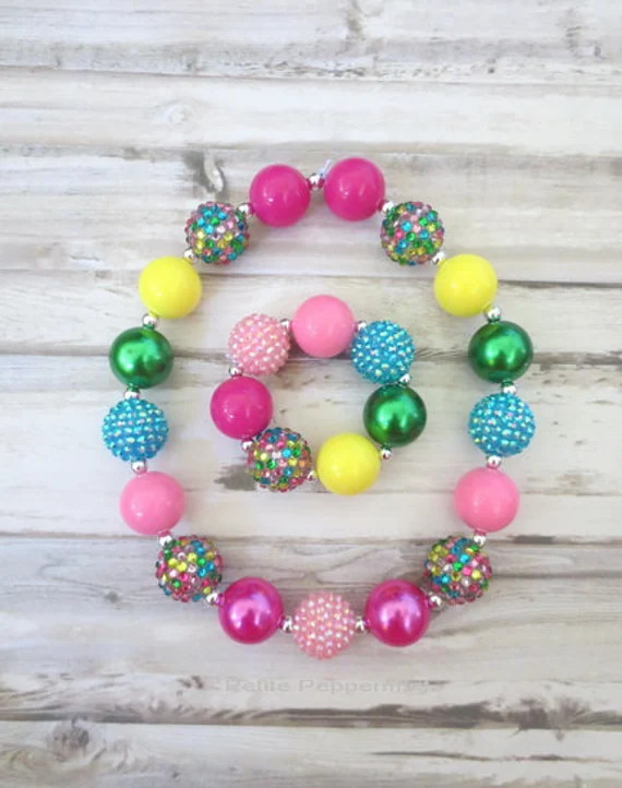 Multi Color Rainbow Baby Chunky Necklace Toddler Necklace - Etsy | Etsy (US)