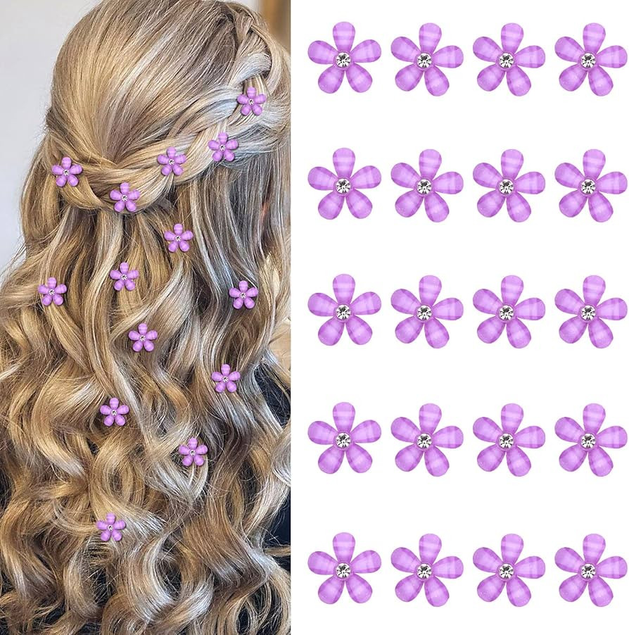 YISSION 20Pcs Mini Purple Flower Hair Clips with Rhinestone Cute Hair Clips Flower Hair Pins Deco... | Amazon (US)