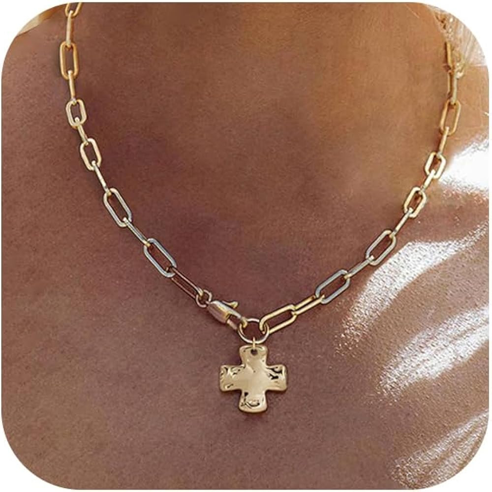 Chunky Cross Necklace for Women Trendy 14K Gold Silver Layered Statement Cross Pendant Charm Neck... | Amazon (US)