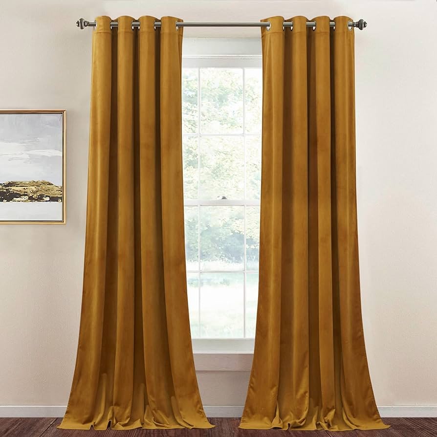 StangH Mustard Gold Velvet Curtains - Light Blocking Grommet Blackout Drapes for Living Room Bedr... | Amazon (US)