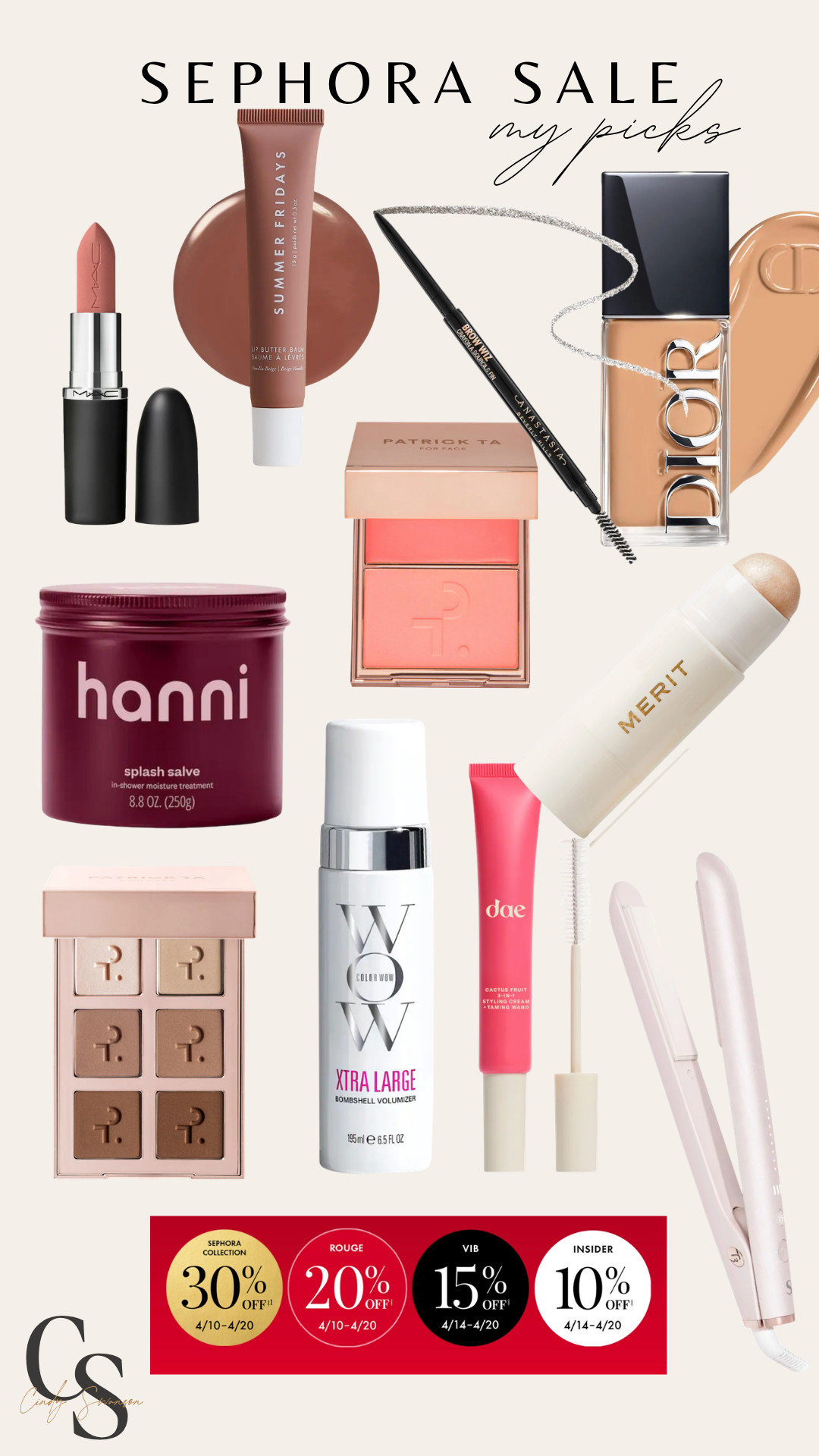 My Sephora sale picks! I use and love all of these items! Neutral eye shadow pallet, cream blush, highlighter, volume spray for hair, taming wand, T3 hair straightener, lip balm, lip stick. The dior foundation has been my tried and true for years now... doesn't settle into fine lines!!  

 #LTKU #LTKSaleAlert #LTKBeauty