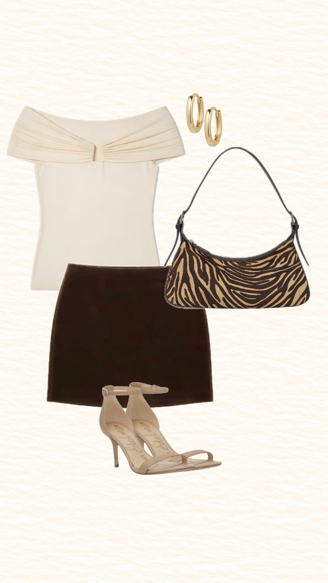 Date night outfit inspiration for end of summer / transition to fall. A brown skirt, pretty cream off shoulder top, heeled sandals, and statement zebra bag. Also linking similar bags in stock. The top is currently on sale.

#LTKootd #LTKSeasonal #LTKSaleAlert