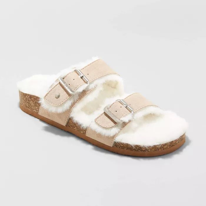 Women's Mad Love Keava Faux Fur Lined Footbed Sandals - Taupe | Target