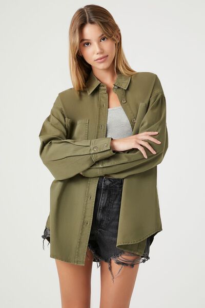 Twill Oversized Button-Up Shirt | Forever 21 | Forever 21 (US)